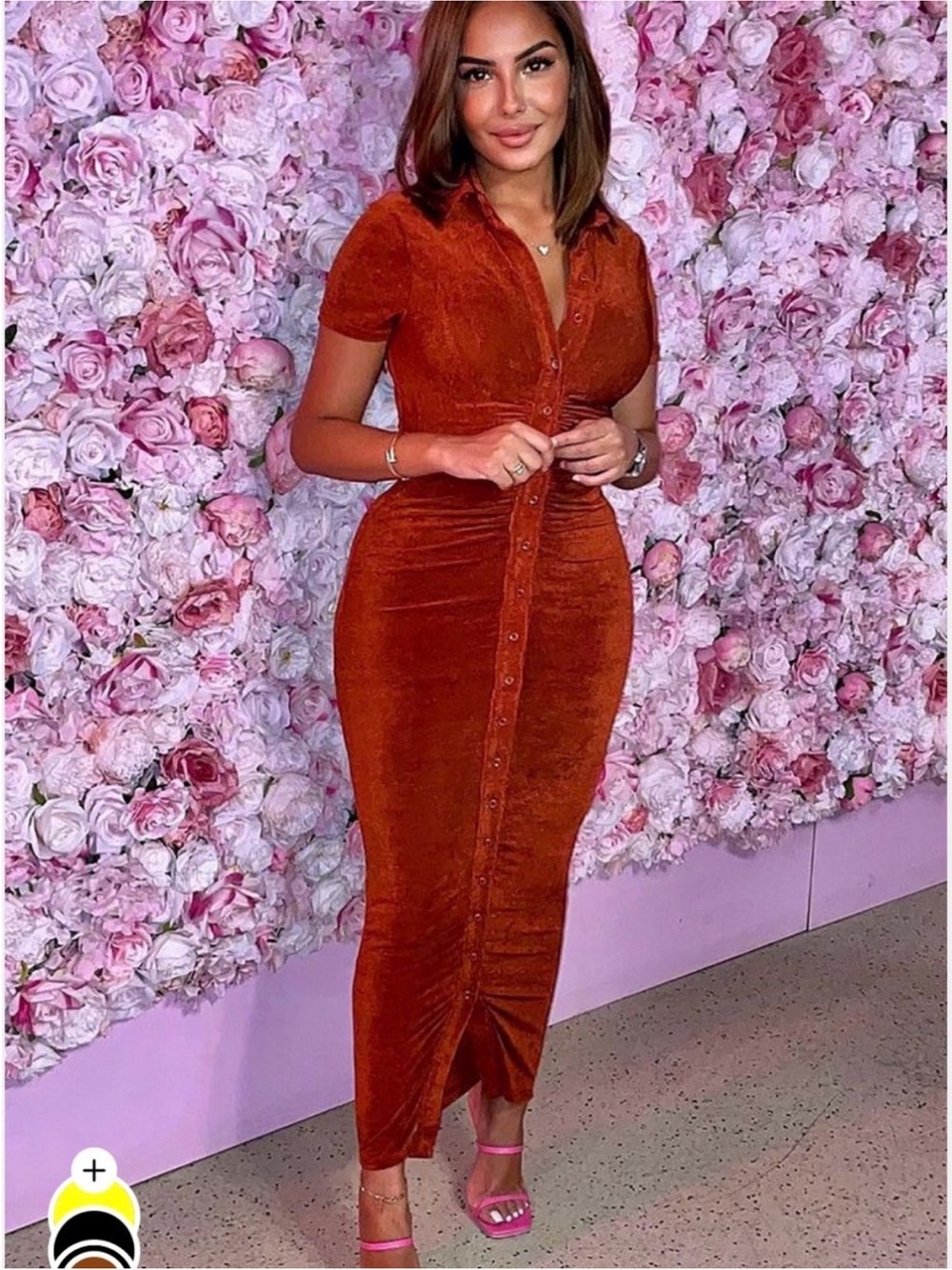 Fashion Nova Rust Button-Front Velvet Maxi Dress
